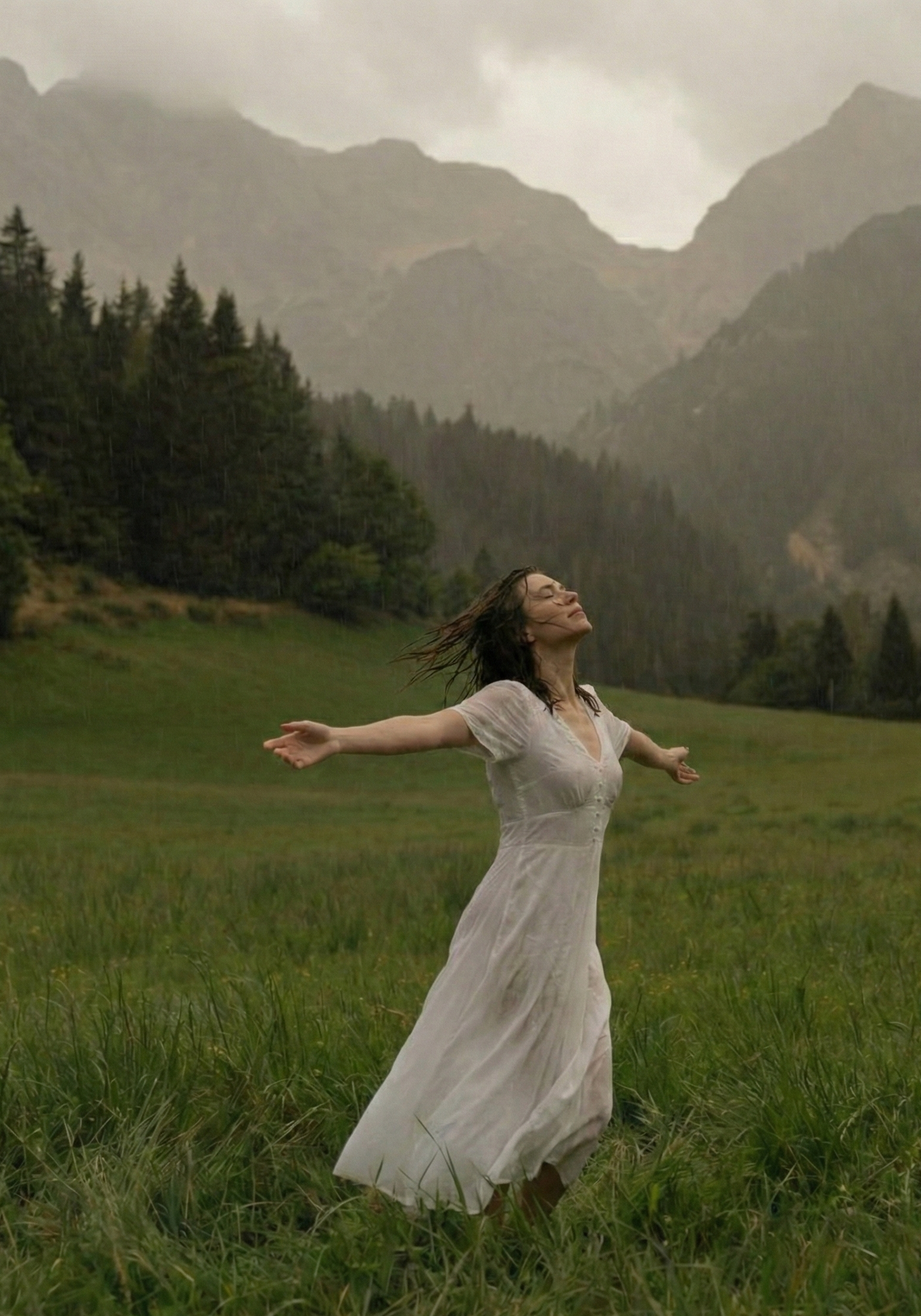 Woman gazing through two glasses of water